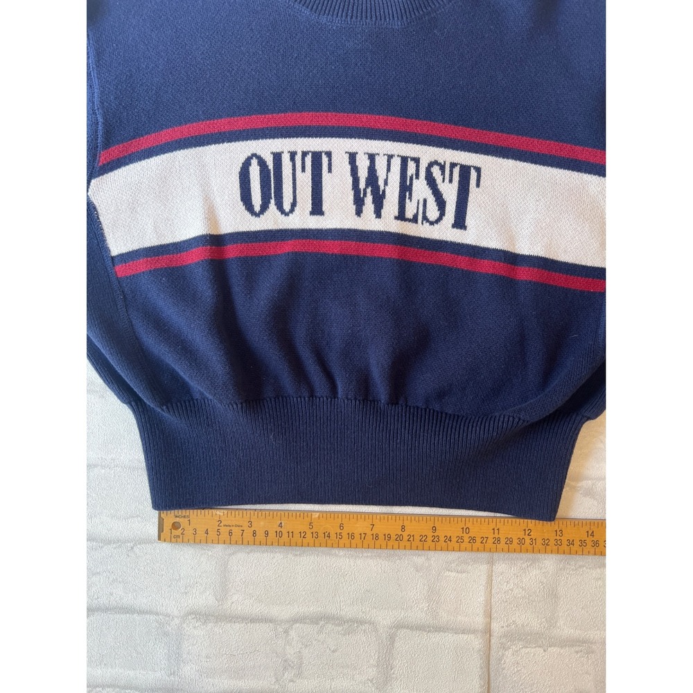 Aerie Out West Americana Sweater Navy Blue preppy Graphic Pullover XS - Picture 7 of 7